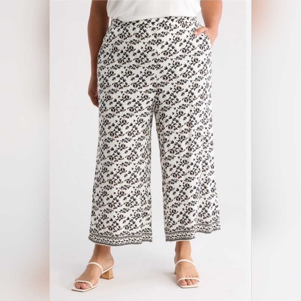 MAX STUDIO Print Crop Wide Leg Pants, CREAM GREY DUST, 2X